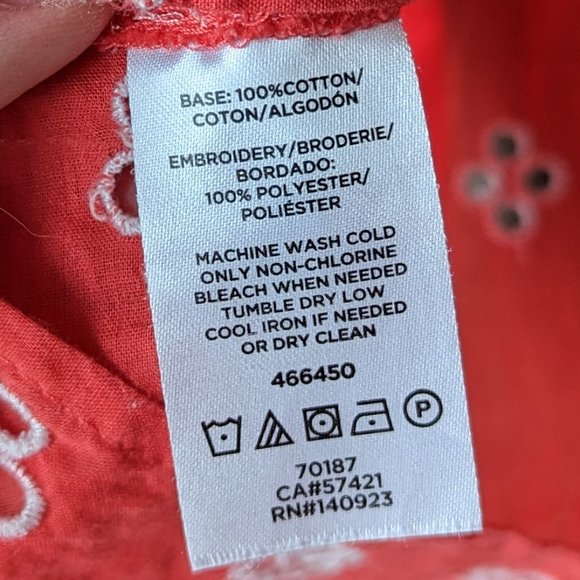 LOFT Coral Red Floral Eyelet Embroidery Ruffle Flutter V-Neck Blouse small - Picture 7 of 8